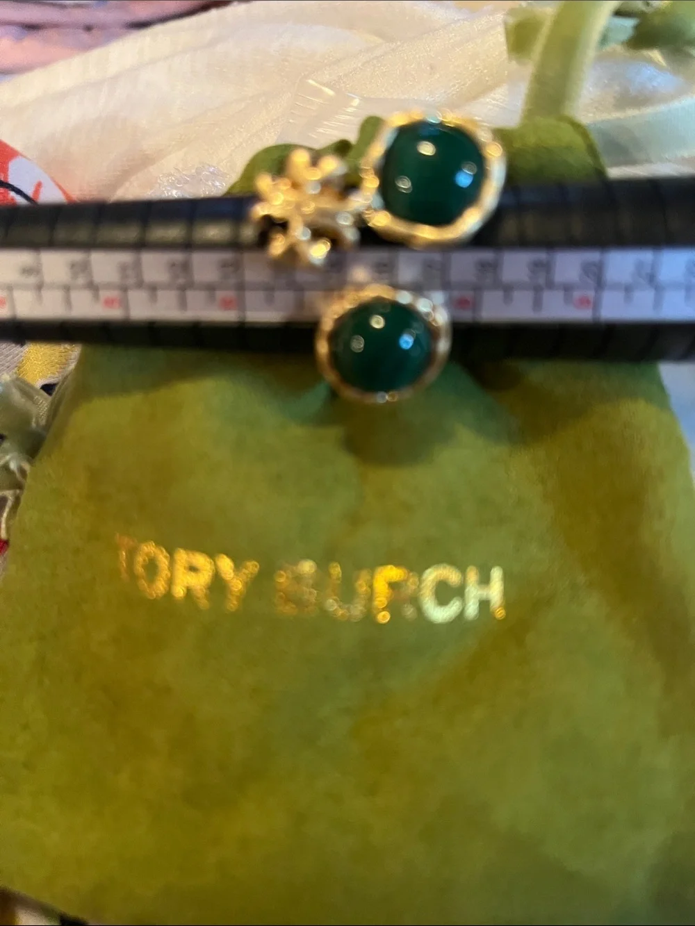 Tory Burch Gold-Tone ring with Emerald Green Stones